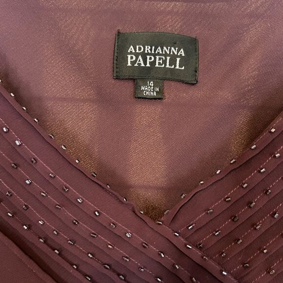 Adrianna Papell Asymmetrical Flutter Sleeve Beaded Neckline Midi Dress 14 - Picture 3 of 11